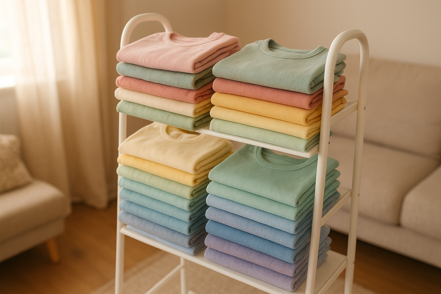 Rotating rack of rental outfits representing affordable fashion for kids