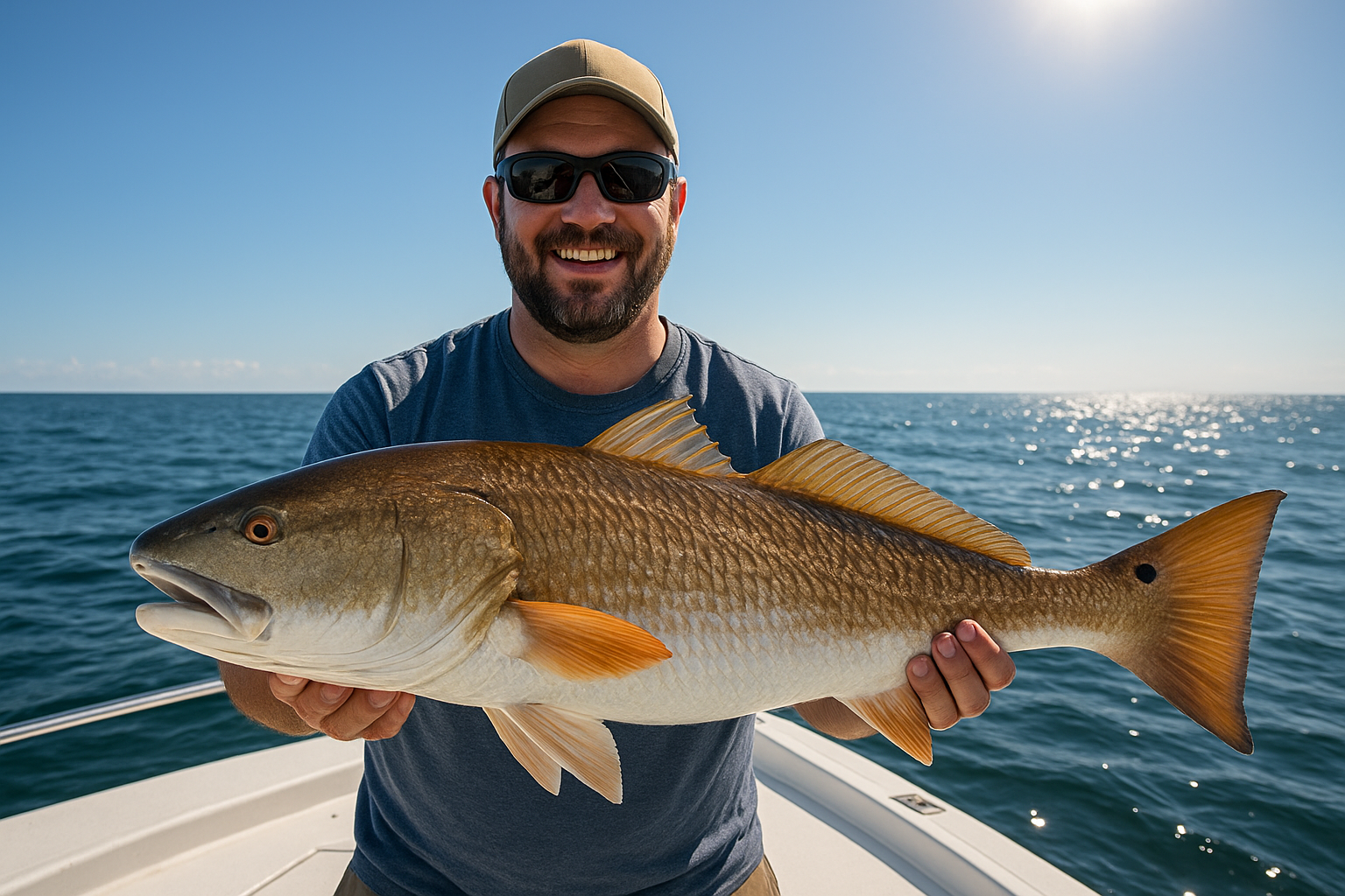 Angler holding a bull red drum caught nearshore off Myrtle Beach