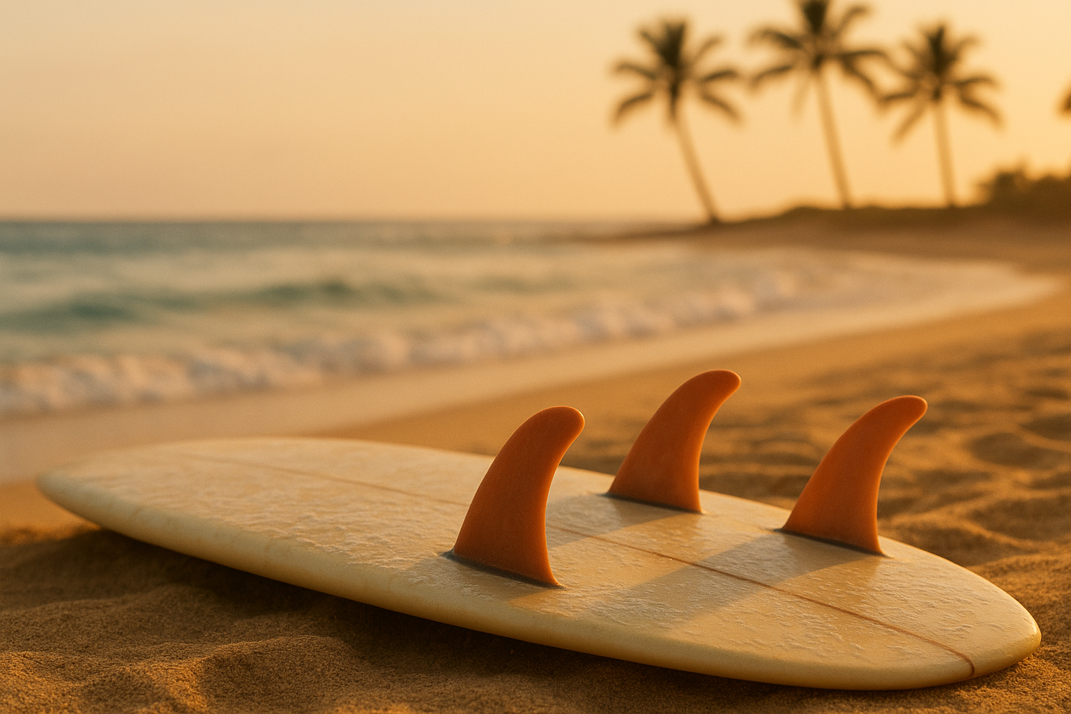 Surfboard and gear prepared for a Hawaiian surf lesson session
