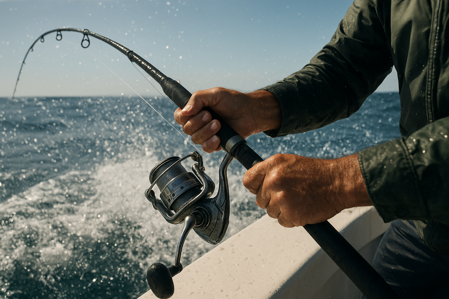 Angler fighting a shark on a rod during a North Myrtle Beach shark fishing charter