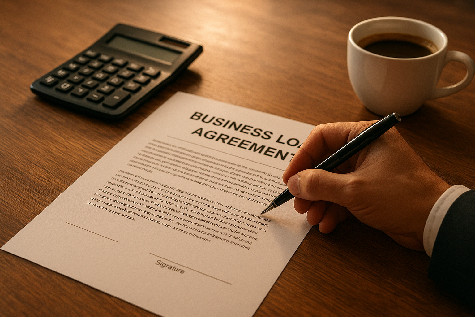 Business owner signing a loan agreement after comparing SBA and direct lender options