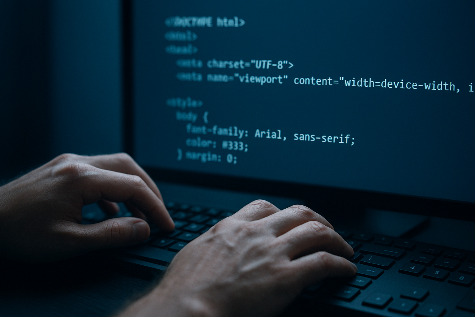 Close-up of website code on a screen during a small business site repair project