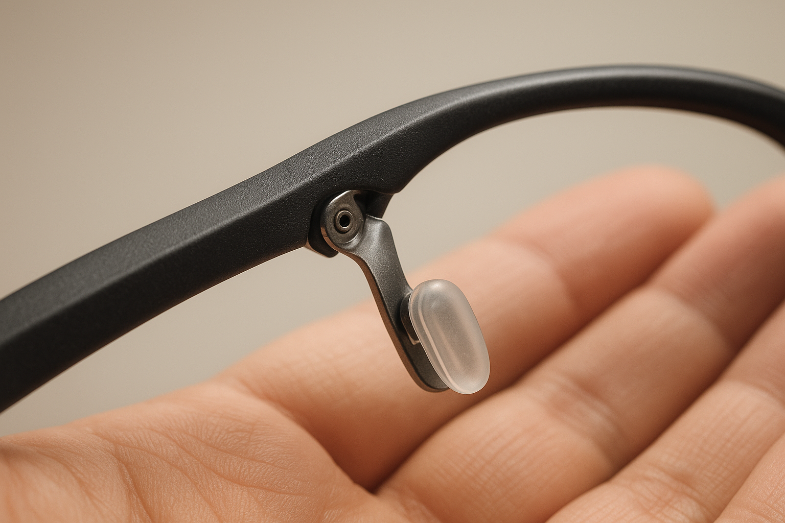 Close-up of adjustable smart glasses temple arm and nose pad used for fit comparison