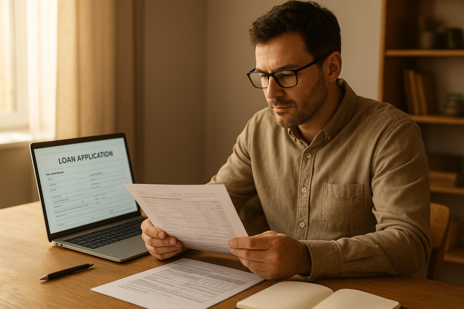 Small business owner reviewing a small business financing loan application