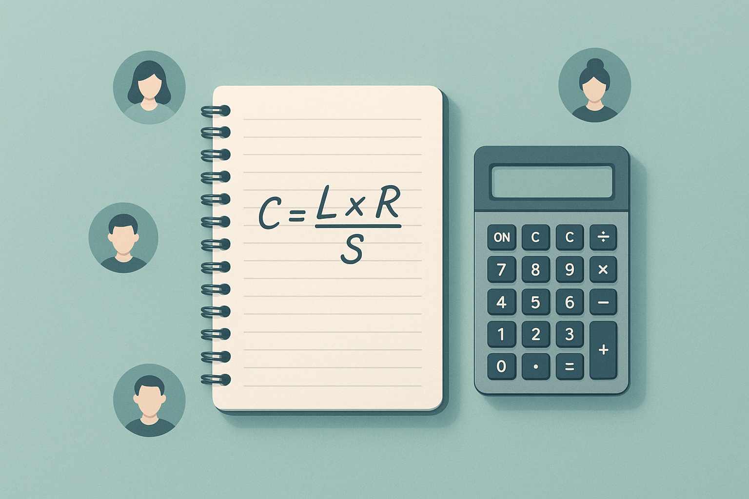 Notebook and calculator representing the step-by-step process of calculating customer churn rate