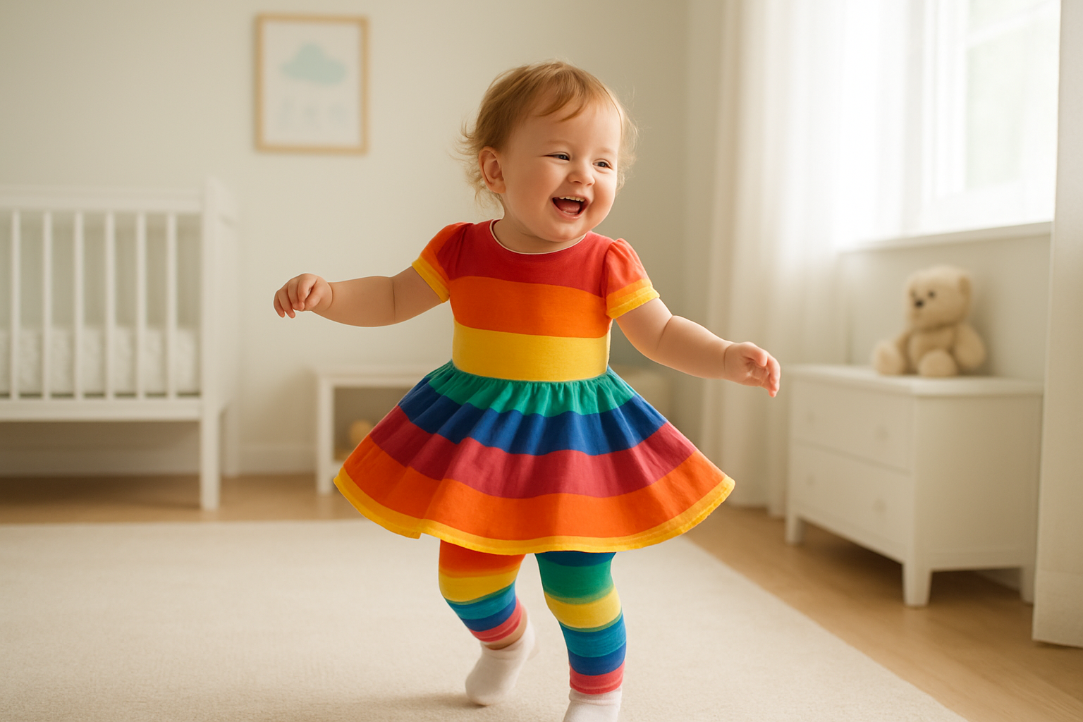 Toddler wearing a new outfit from a rotating children's wardrobe subscription
