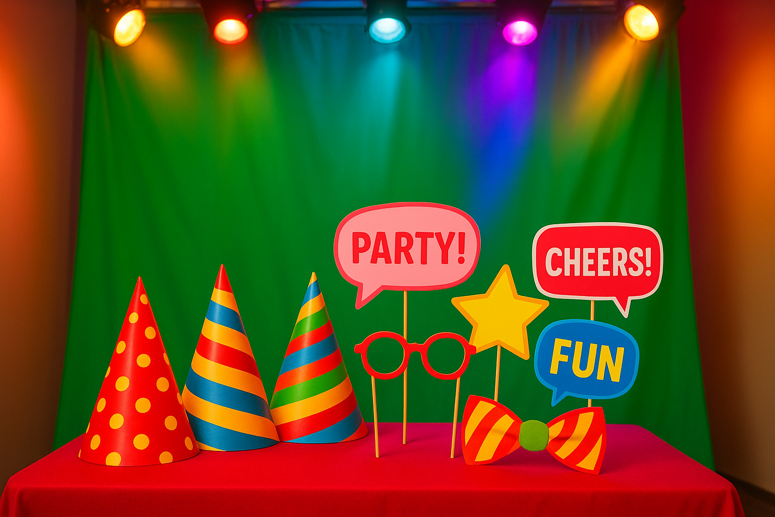 Backdrop and prop table add-ons for a self-serve photo booth rental