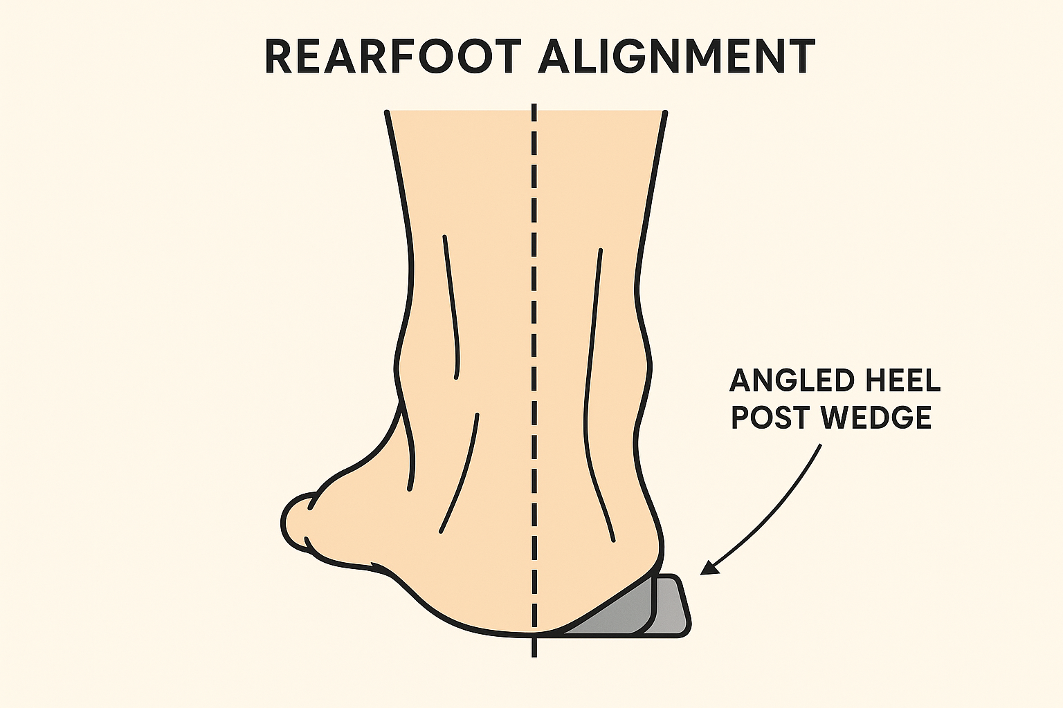 Illustration of rearfoot alignment showing how a heelpost angle supports the heel