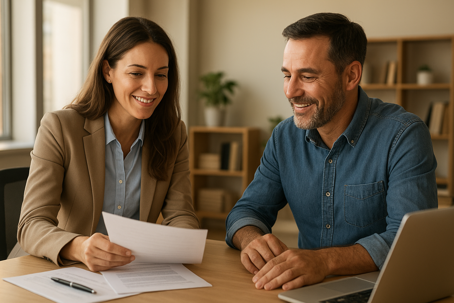 Fractional HR leader reviewing compliance documents with a small business owner