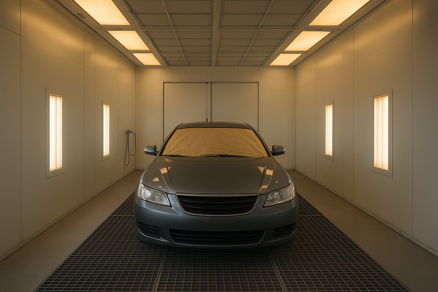 Auto body paint booth used for color matching and blending repairs
