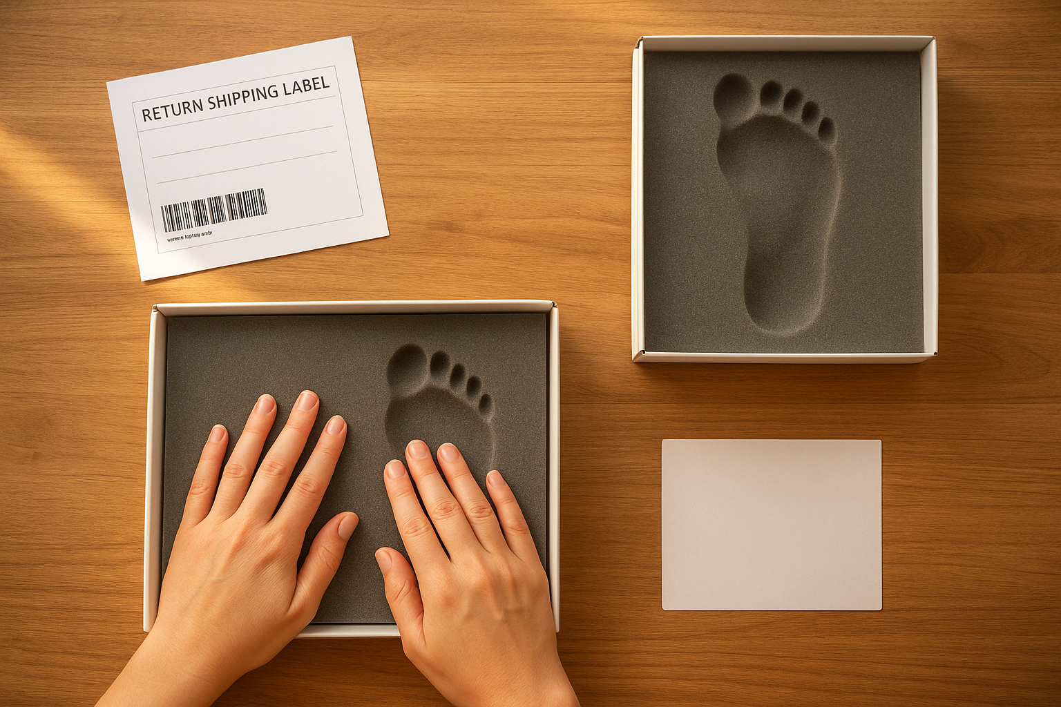 Person using a foam impression kit to order orthotic insoles online from home