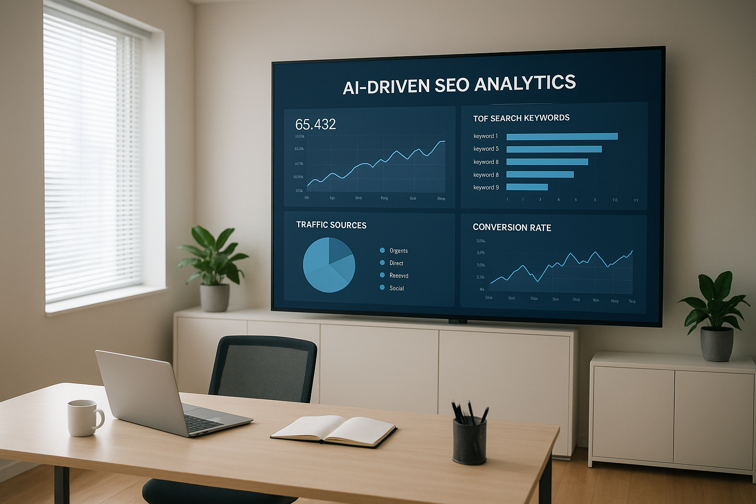 Agency team reviewing AI-powered SEO for agencies dashboard on a large monitor