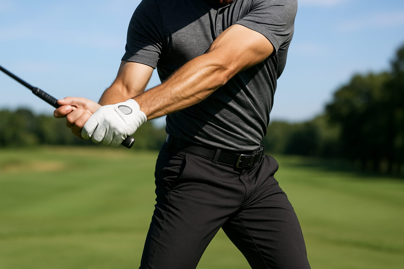 Golfer rotating hips to generate clubhead speed during the downswing