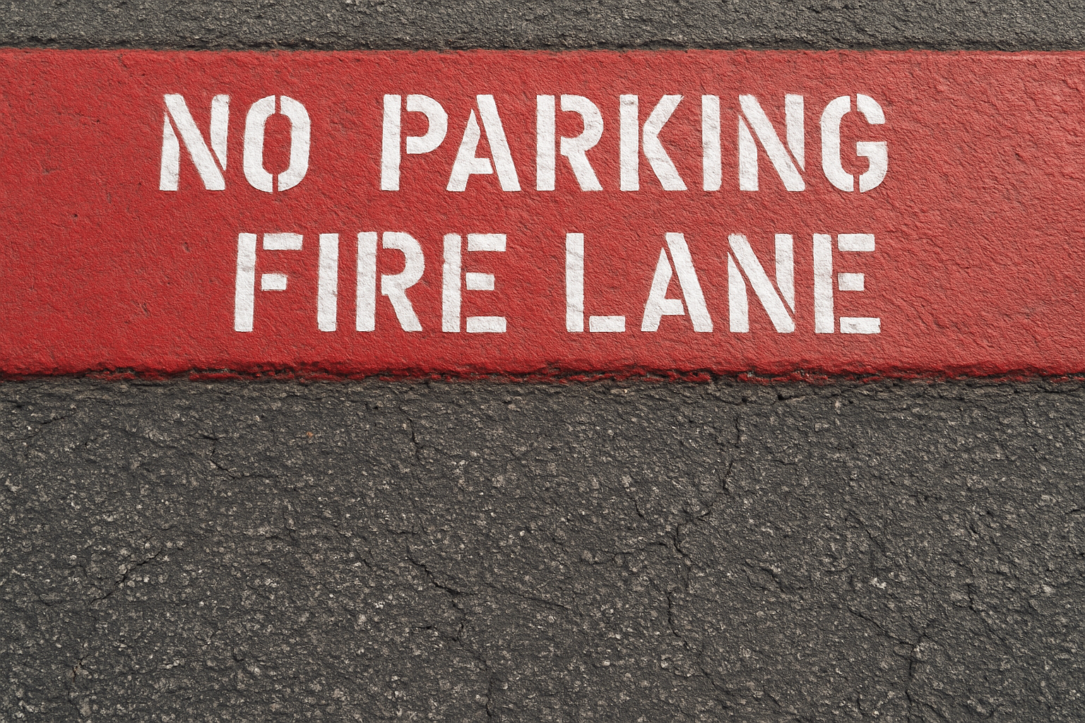 Red fire lane pavement marking demonstrating parking lot fire safety compliance