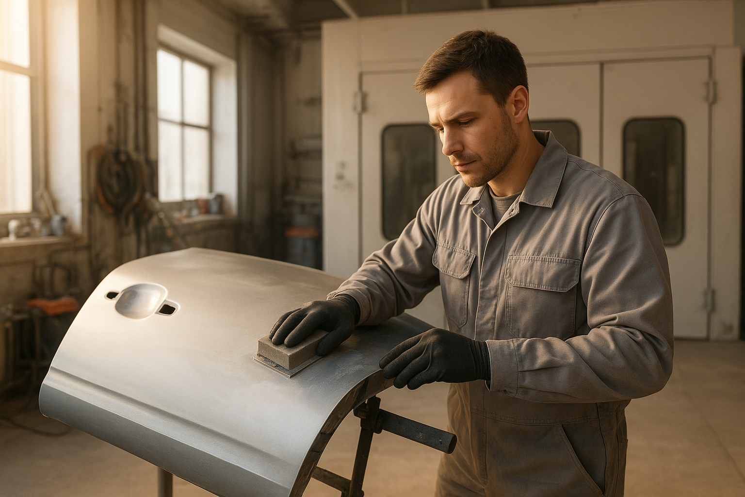 technician performing car damage repair Brea on a vehicle door panel