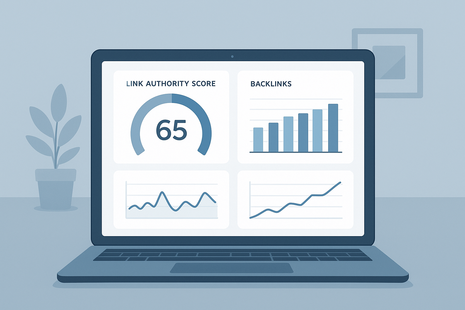 SEO dashboard showing backlink authority metrics including link quality scores
