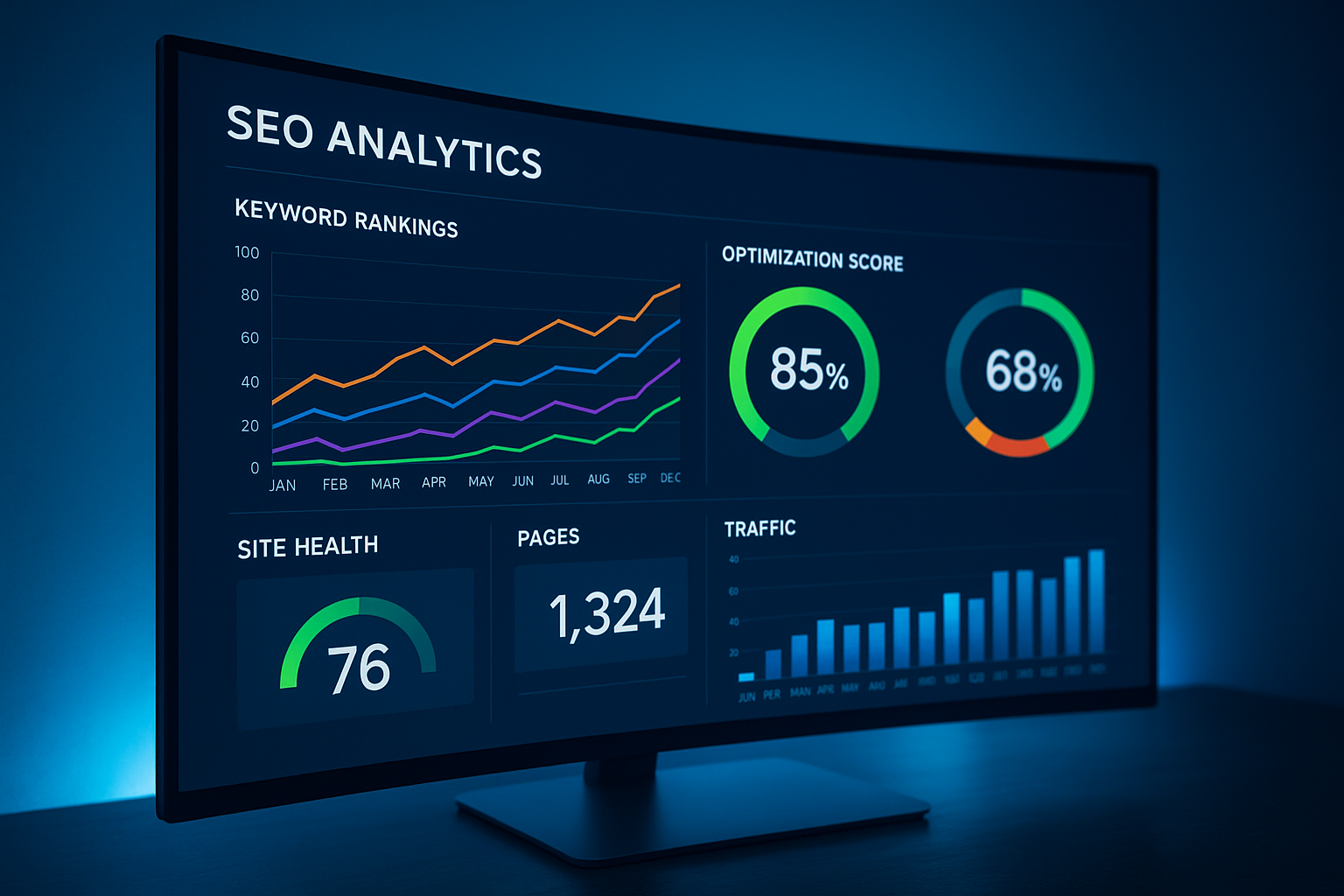 Alli AI SEO automation dashboard displaying keyword rankings and site optimization scores