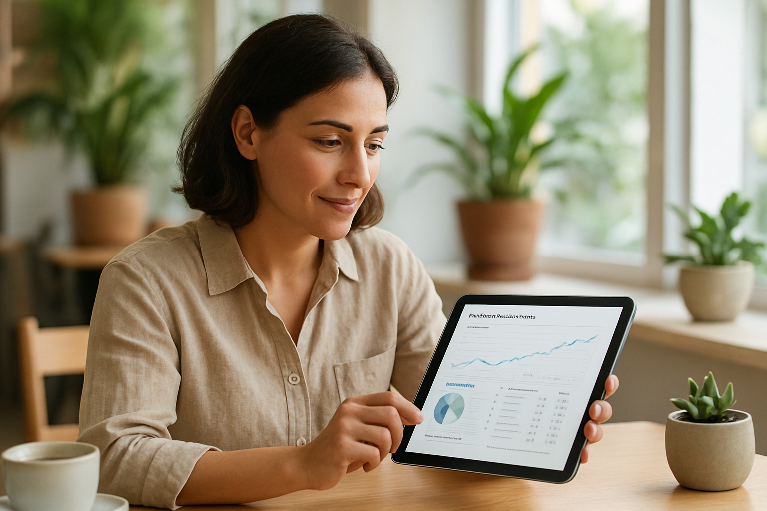 Small business owner reviewing AI search visibility reports from an automated SEO tool