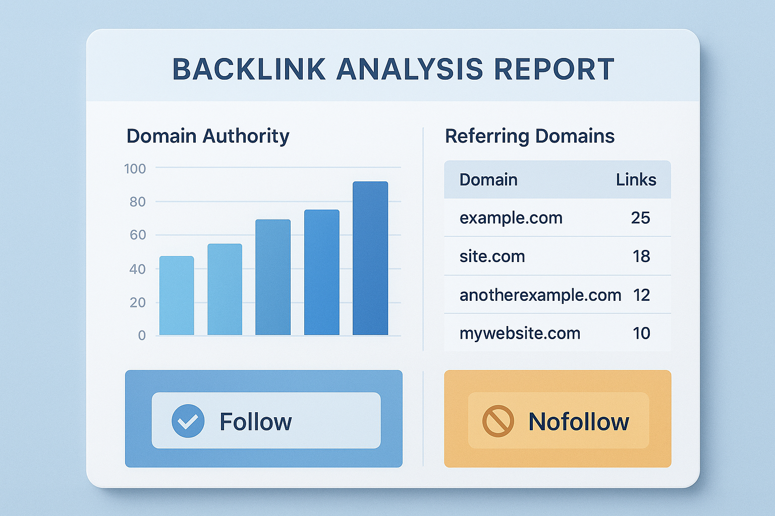 URL backlink checker dashboard displaying domain authority scores and referring domain data