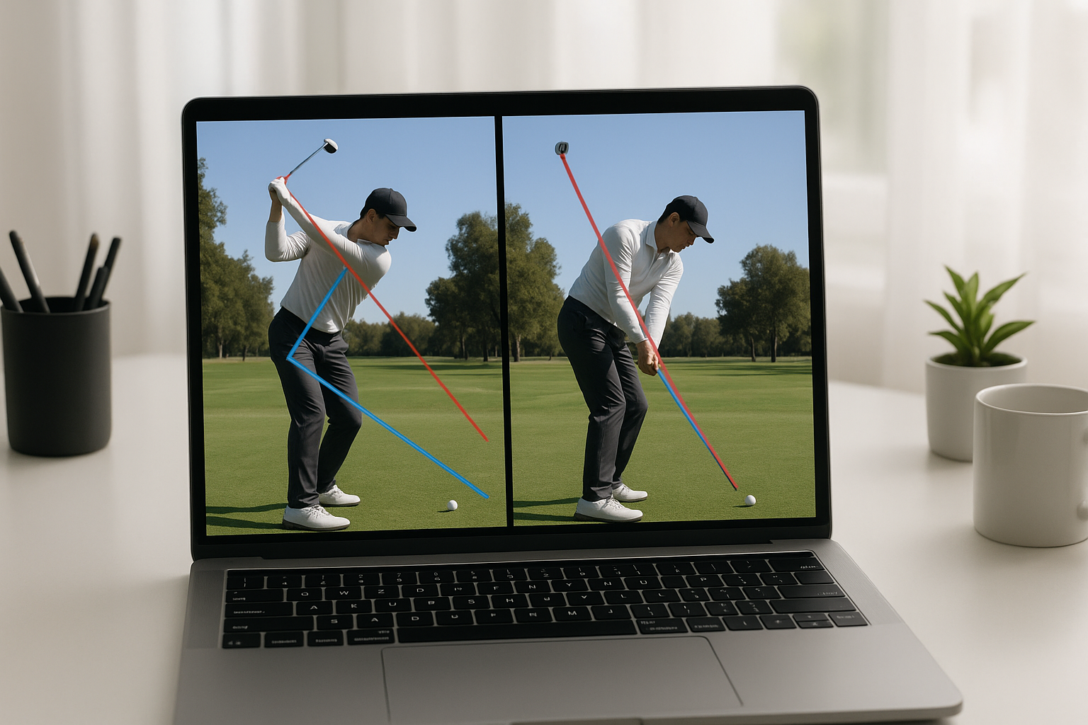 Biomechanical swing analysis software highlighting joint stress points in a golf swing
