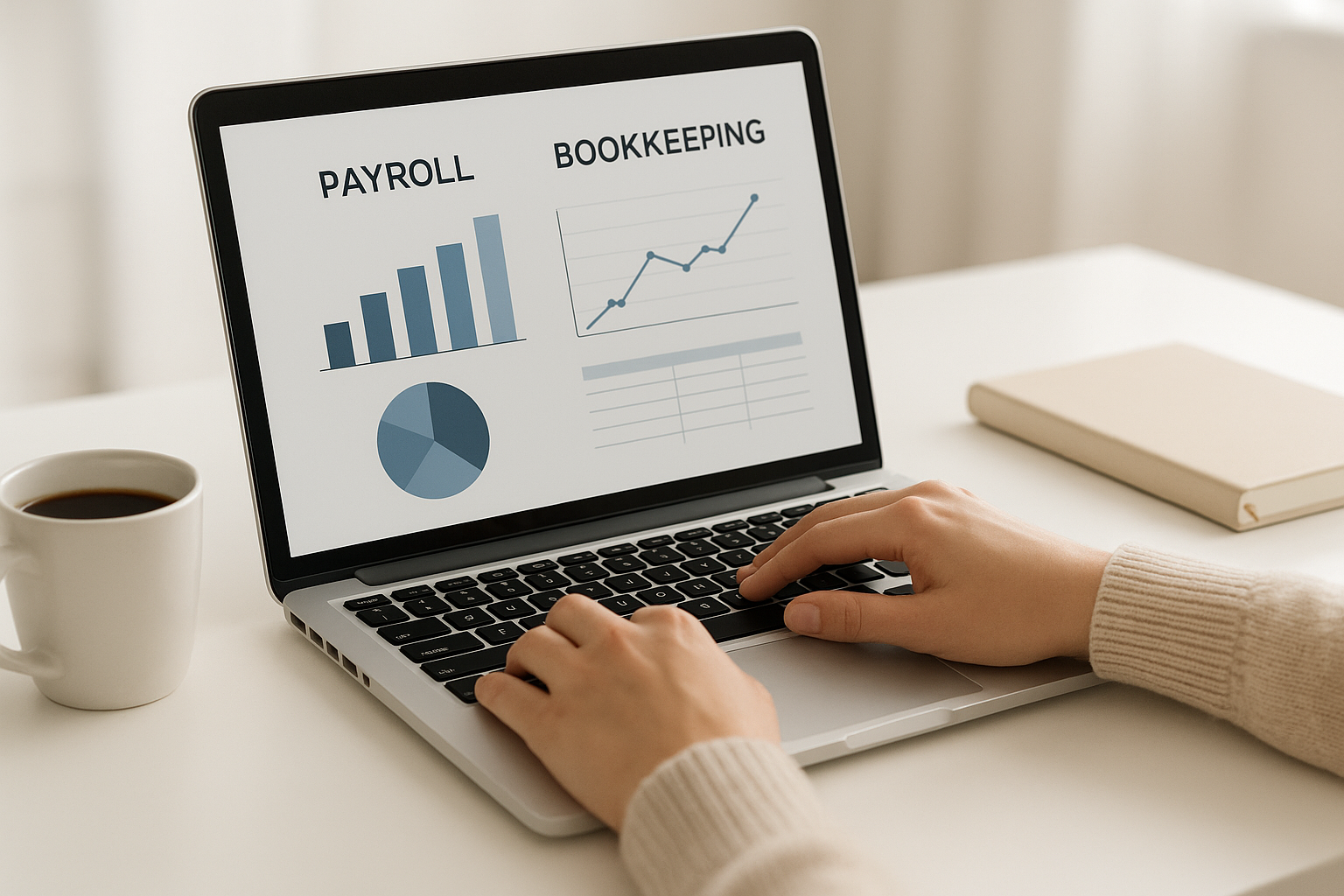 Laptop screen showing payroll and bookkeeping charts for a Minnesota small business Laptop screen showing payroll and bookkeeping charts for a Minnesota small business