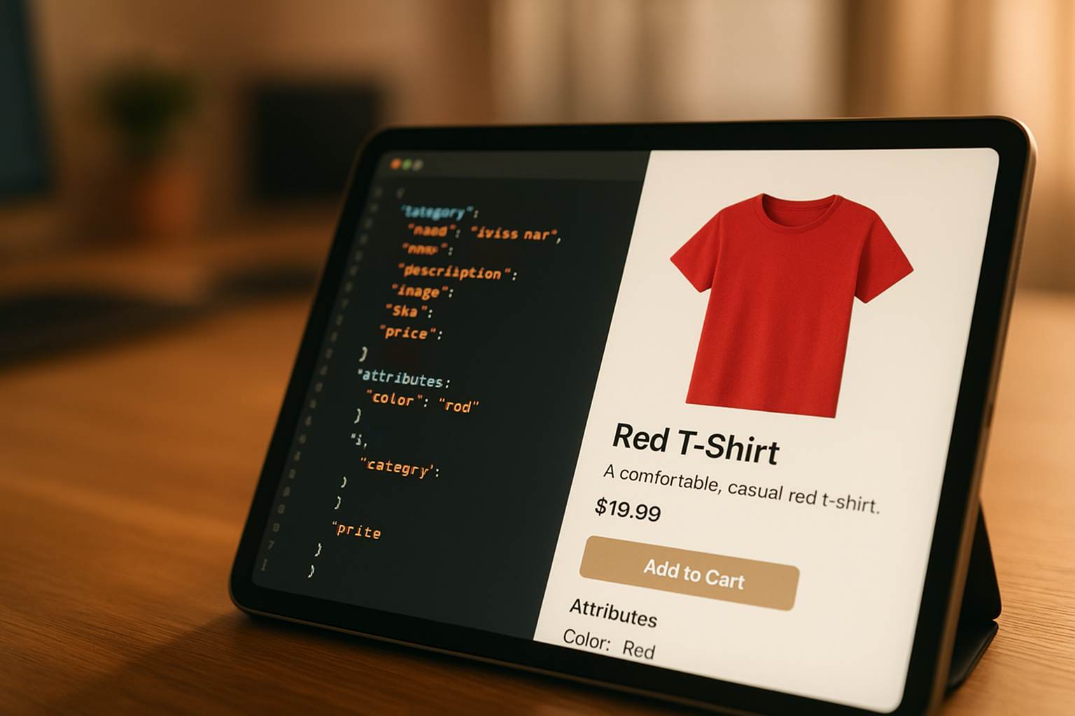 Structured data and schema markup code displayed next to an e-commerce product page