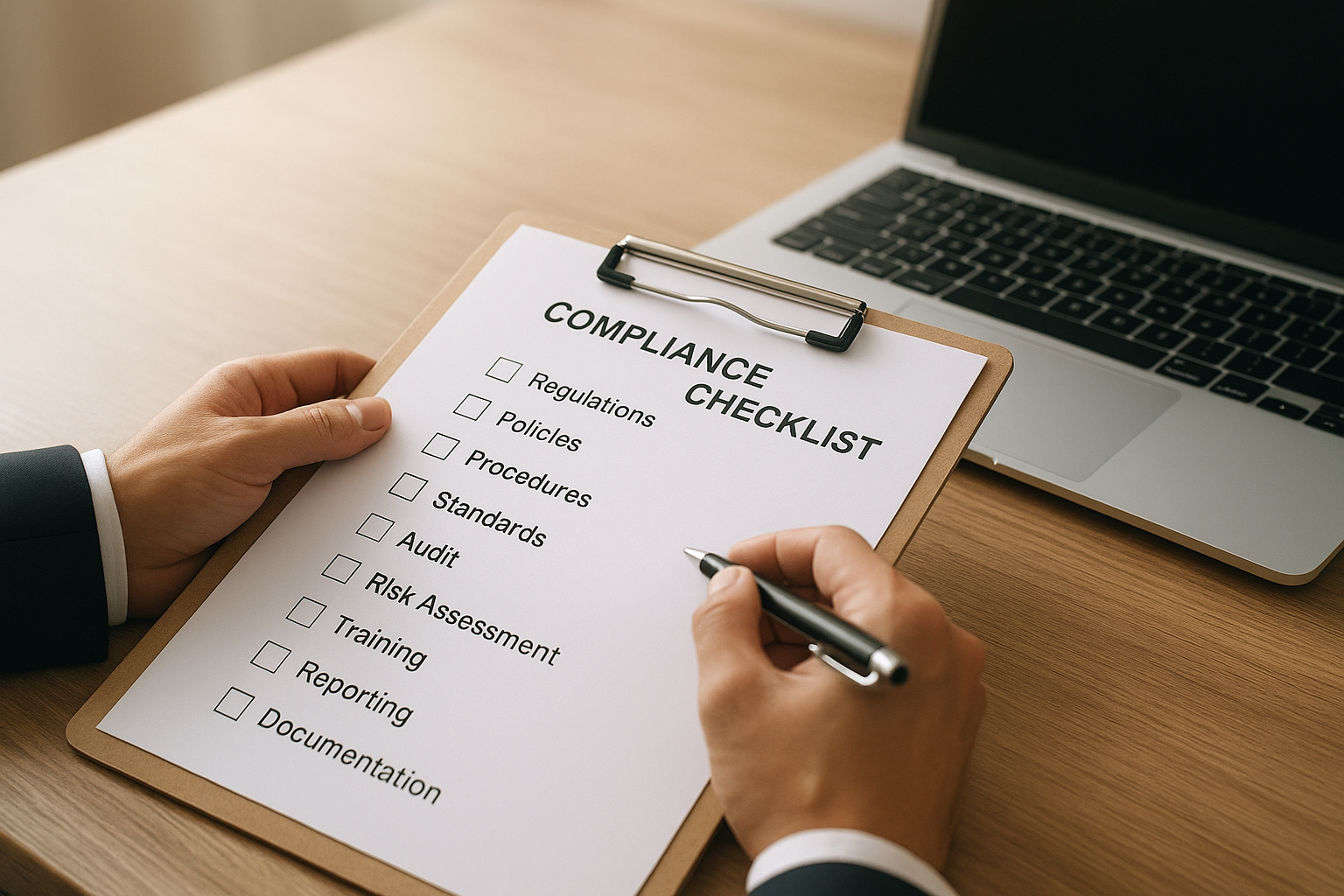 HR consultant reviewing a compliance checklist to support employment relations for a growing company