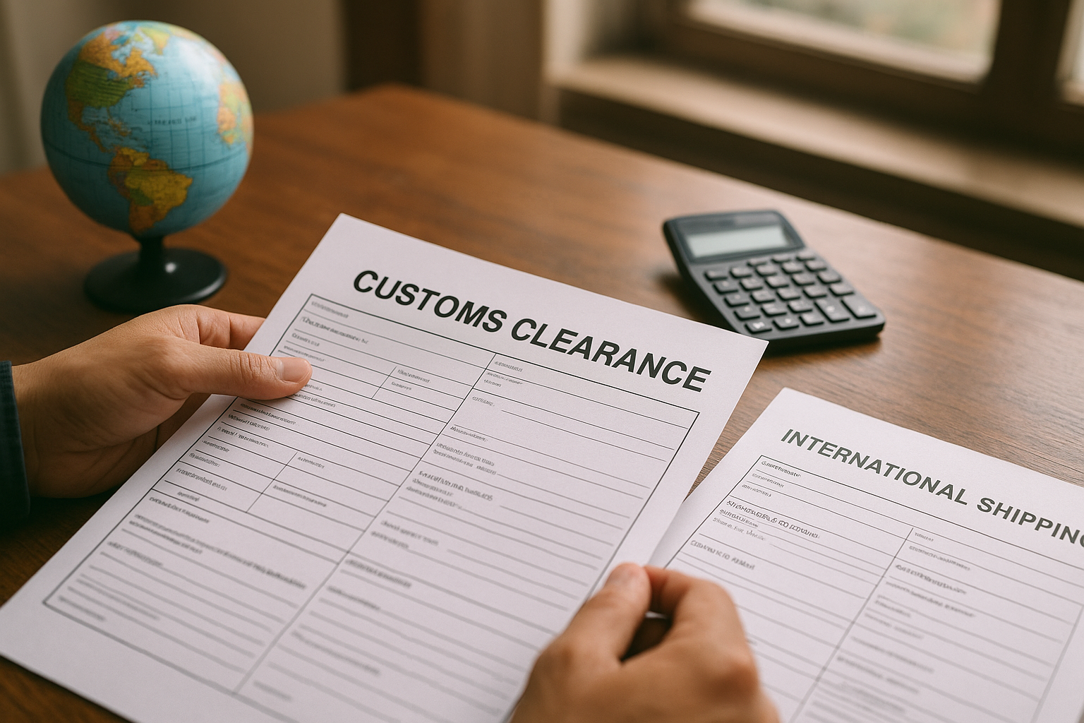 Customs clearance paperwork being reviewed as part of freight forwarder documentation process