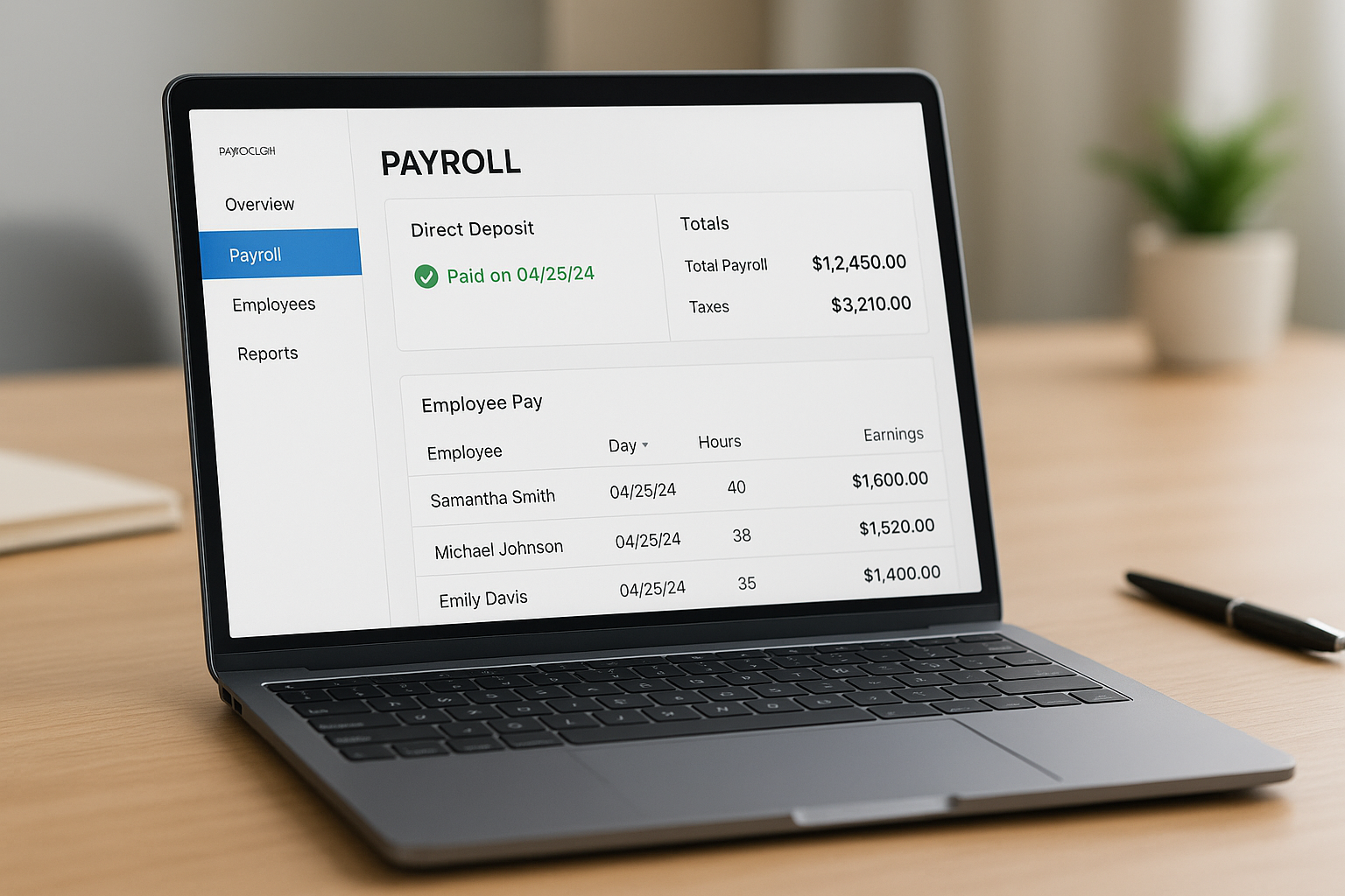 Payroll specialist processing direct deposit payroll for a Minneapolis small business