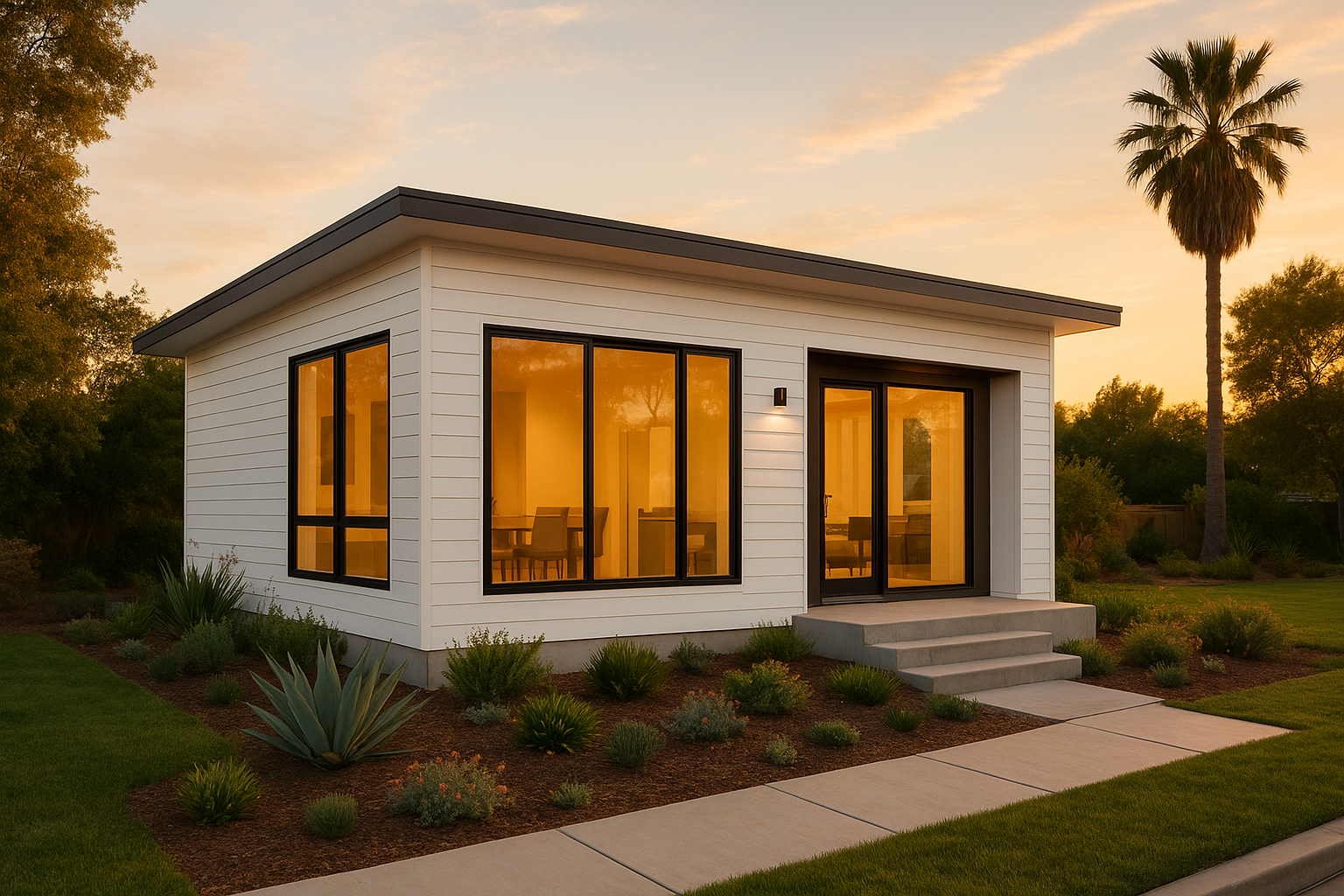 Modern prefabricated home installed on a Southern California residential lot