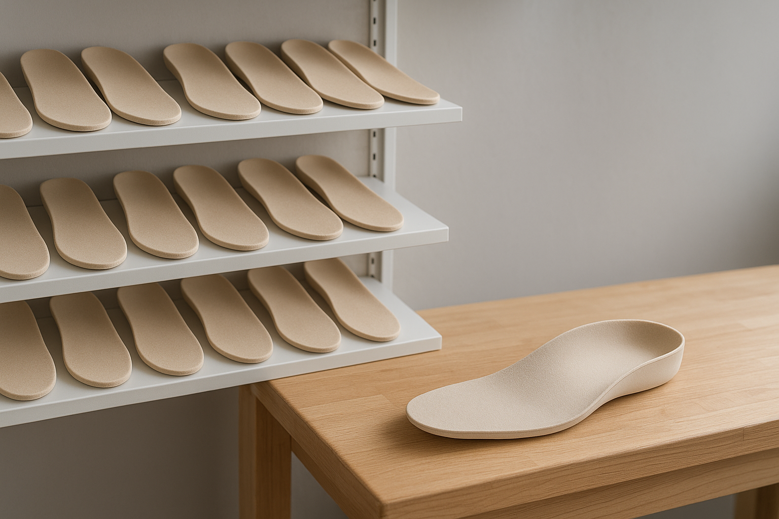 Over-the-counter orthotics alternatives displayed next to a custom-molded orthotic insert