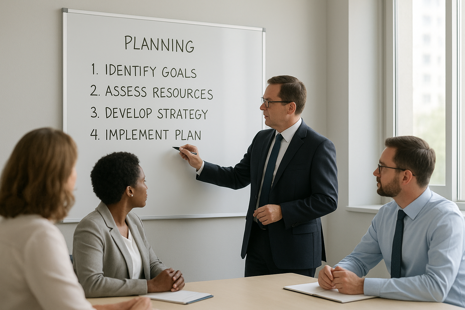 Hospital administrator mapping numbered steps for a responsible AI roadmap