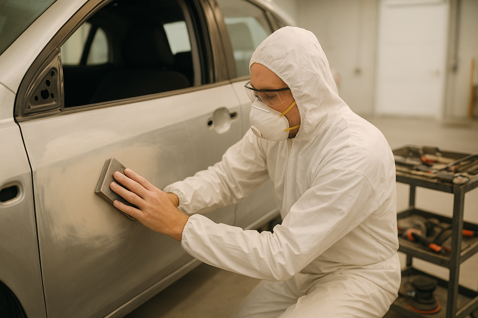 Certified technician performing precision dent repair for best car repair Brea services