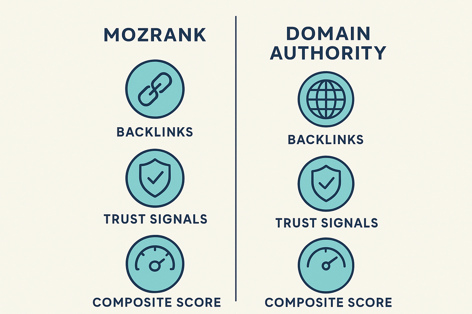 Comparison diagram showing the differences between MozRank and Domain Authority metrics