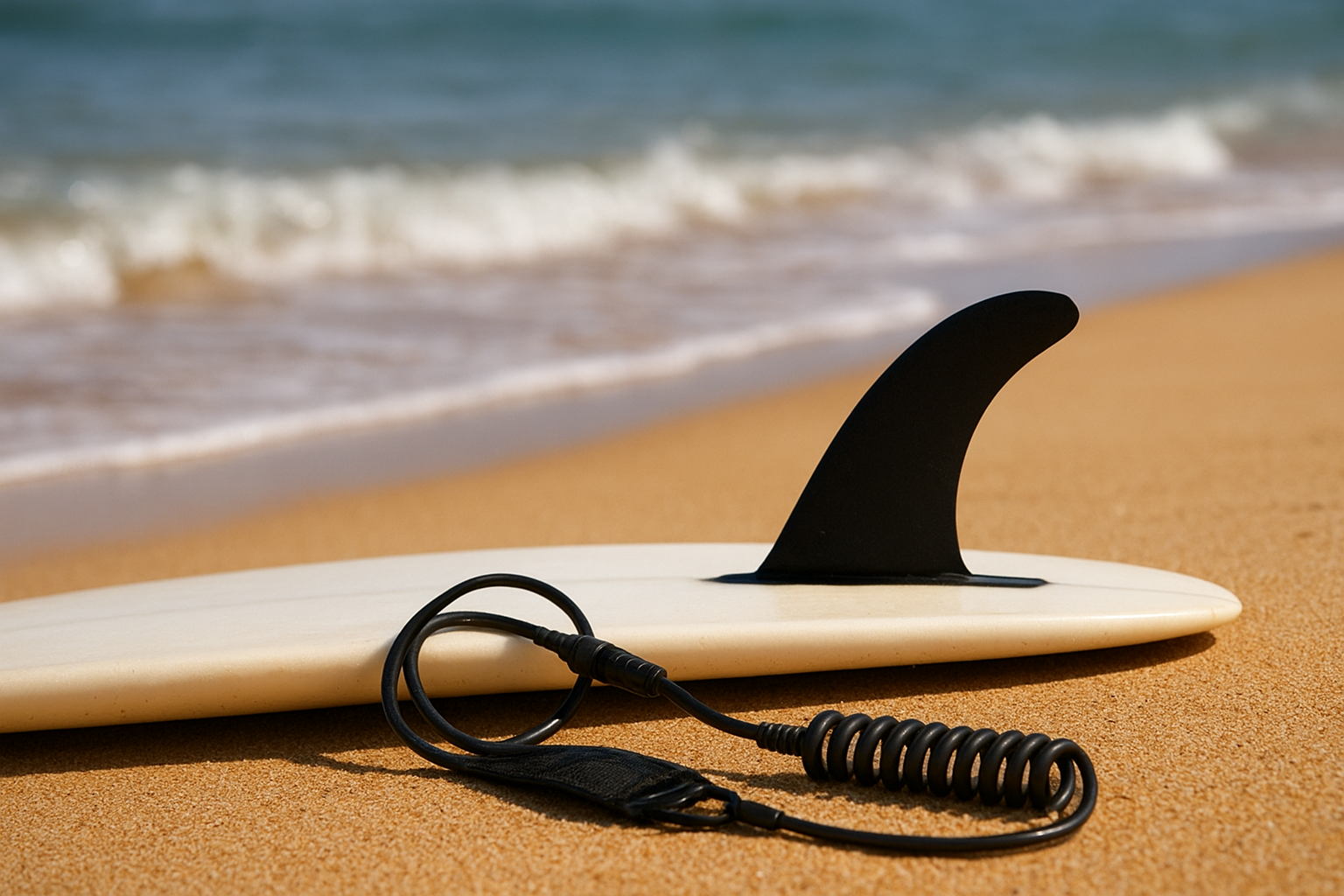 Surfboard equipment used during ocean surf lessons on a Hawaiian beach