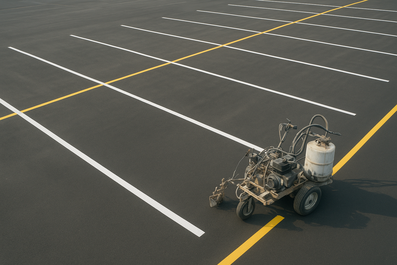 Texas lot painting company crew finishing fresh parking lot striping