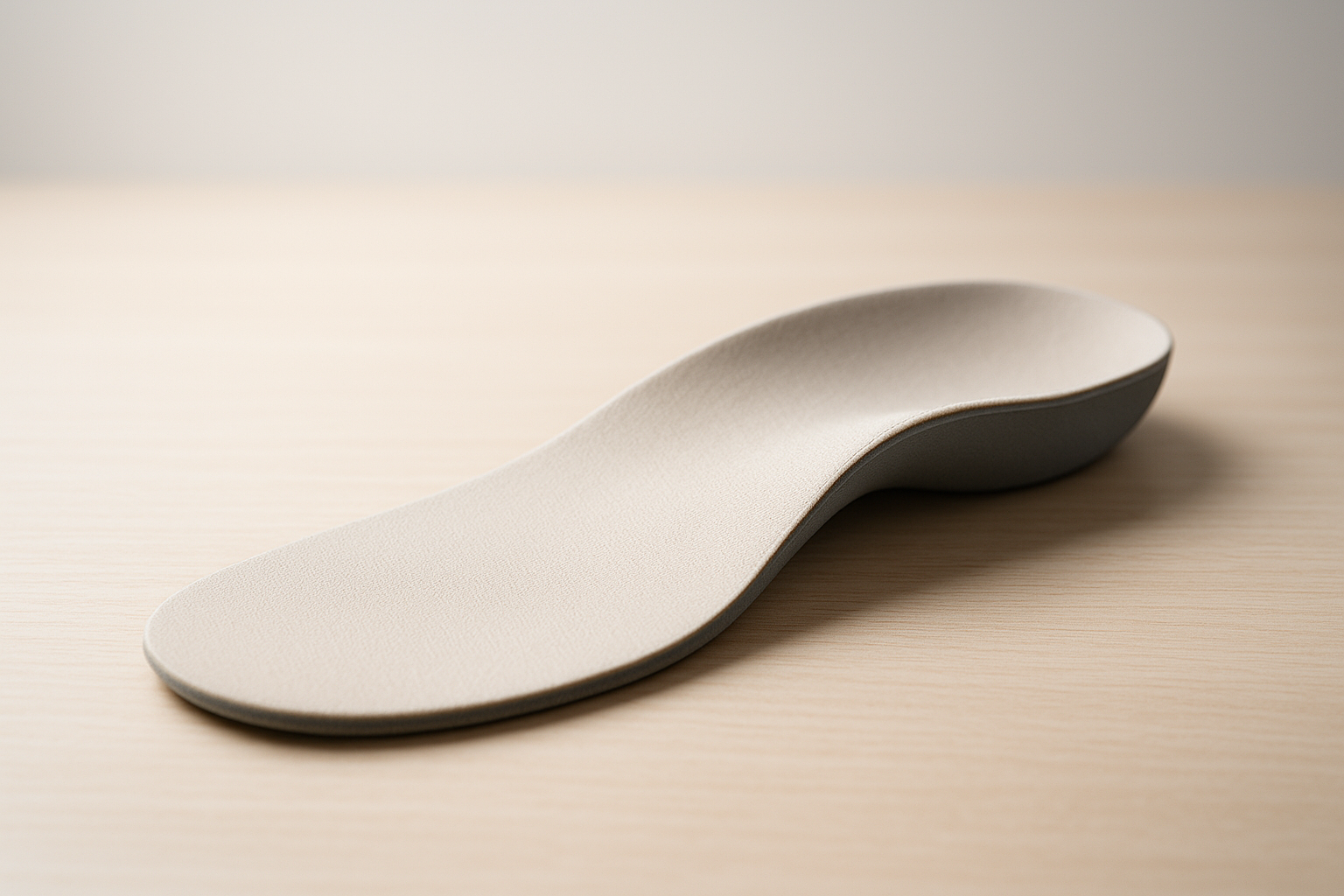 Close-up of a custom orthotic insole molded for a flat foot arch