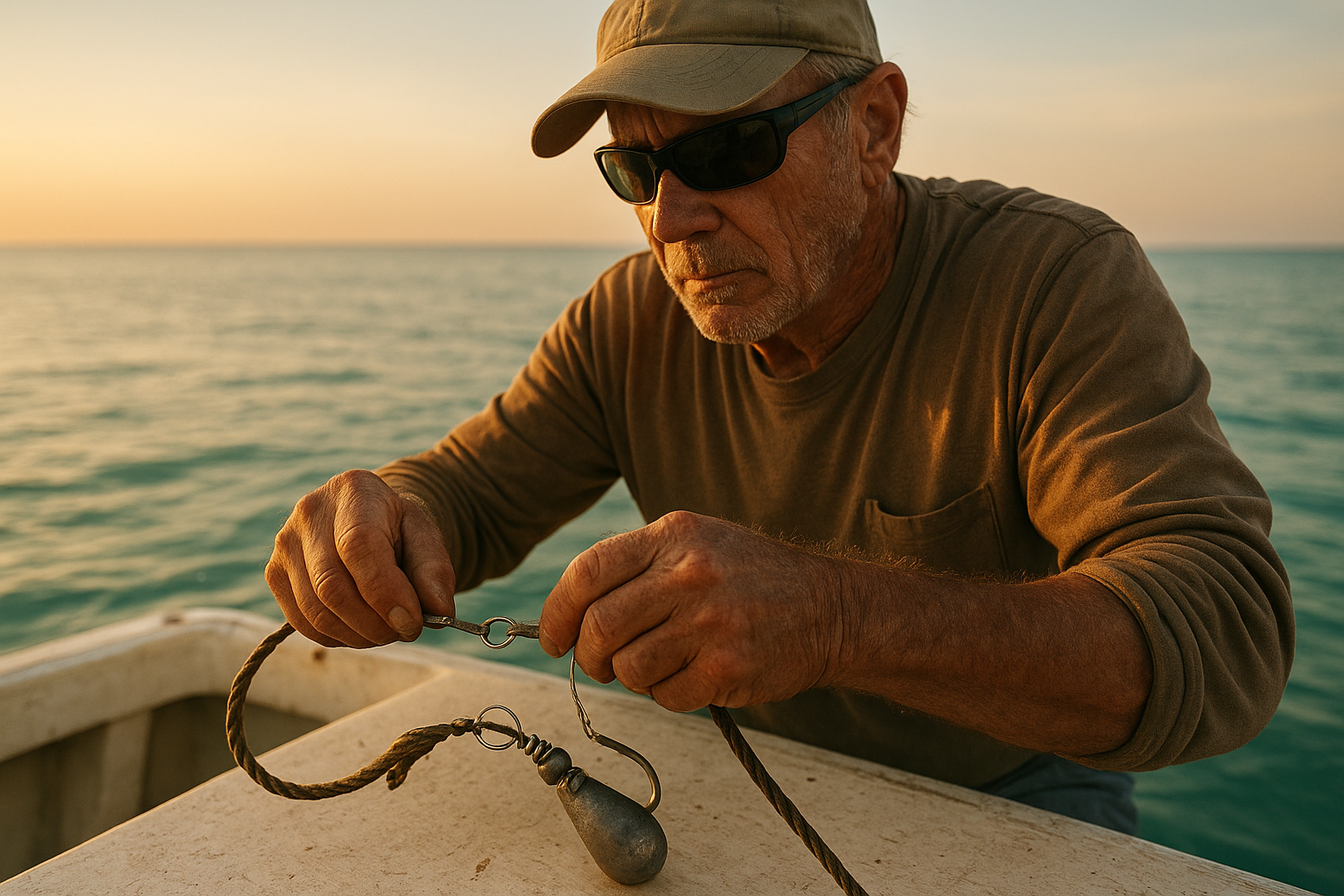 Captain demonstrating shark fishing safety tips Myrtle Beach anglers use before a charter