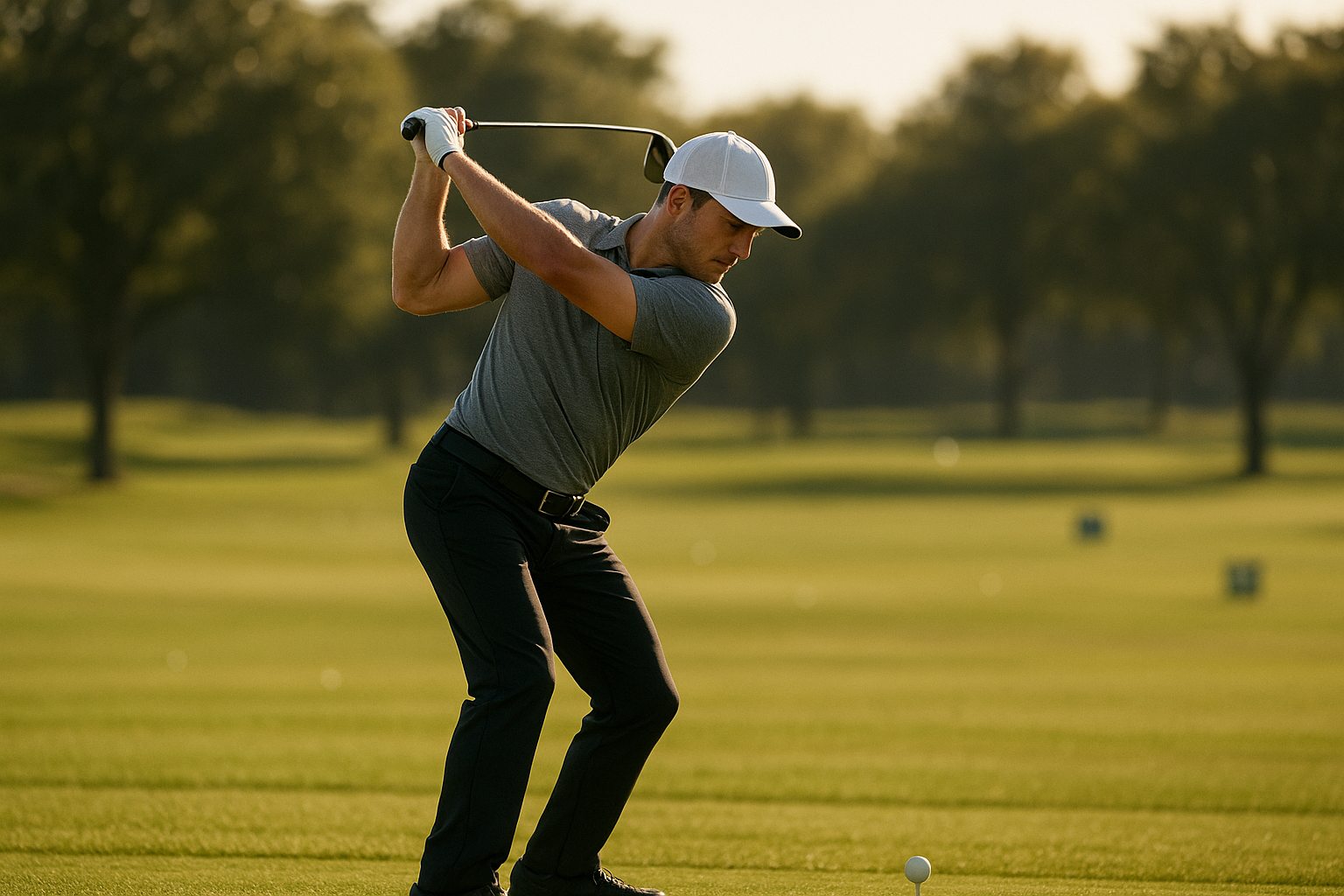 Golfer demonstrating how to improve golf swing consistency with a repeatable downswing position