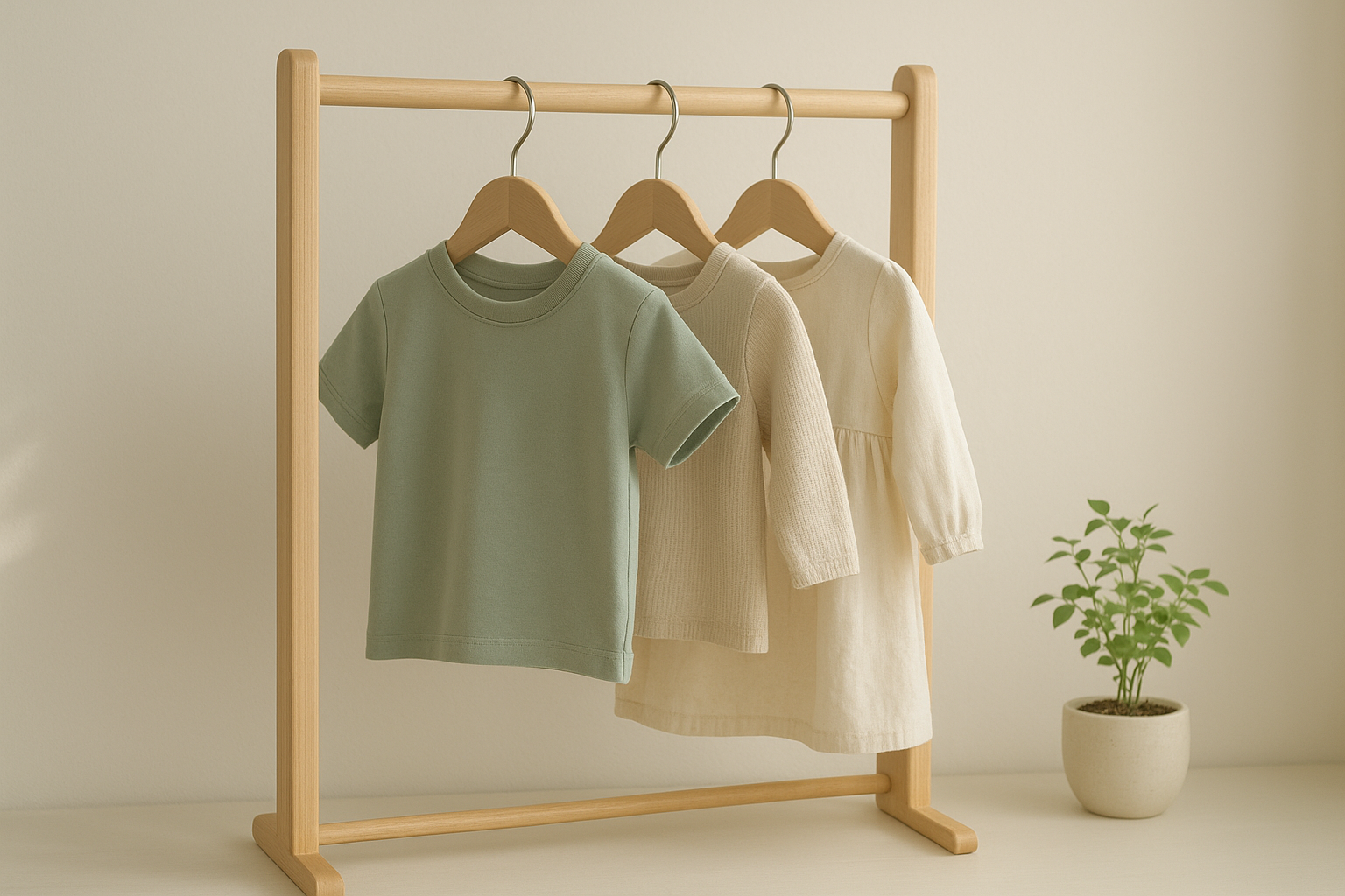 Sustainable children's apparel hanging rack symbolizing eco-friendly clothing rental
