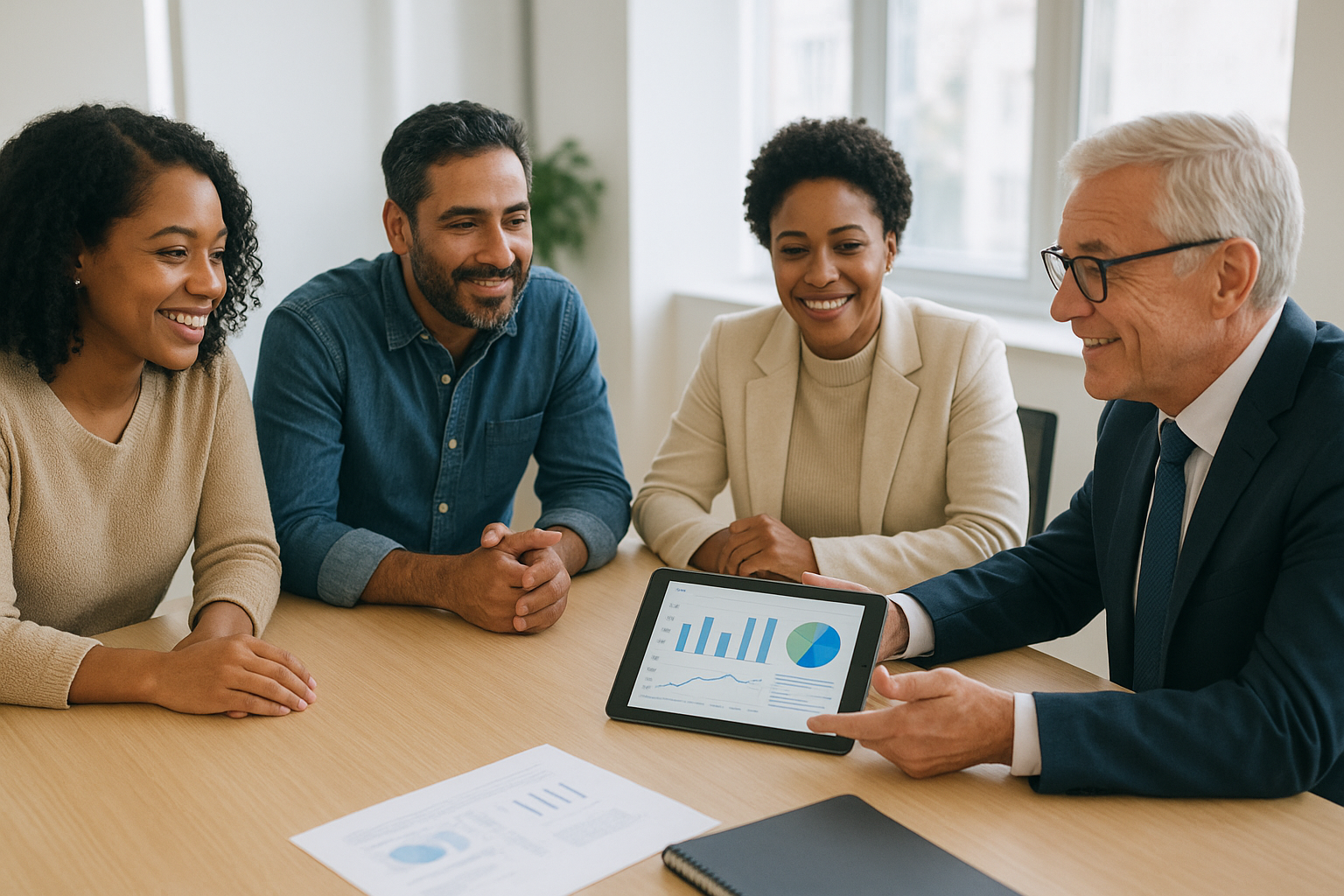 Small business owner meeting with an accounting advisor to review financial reports