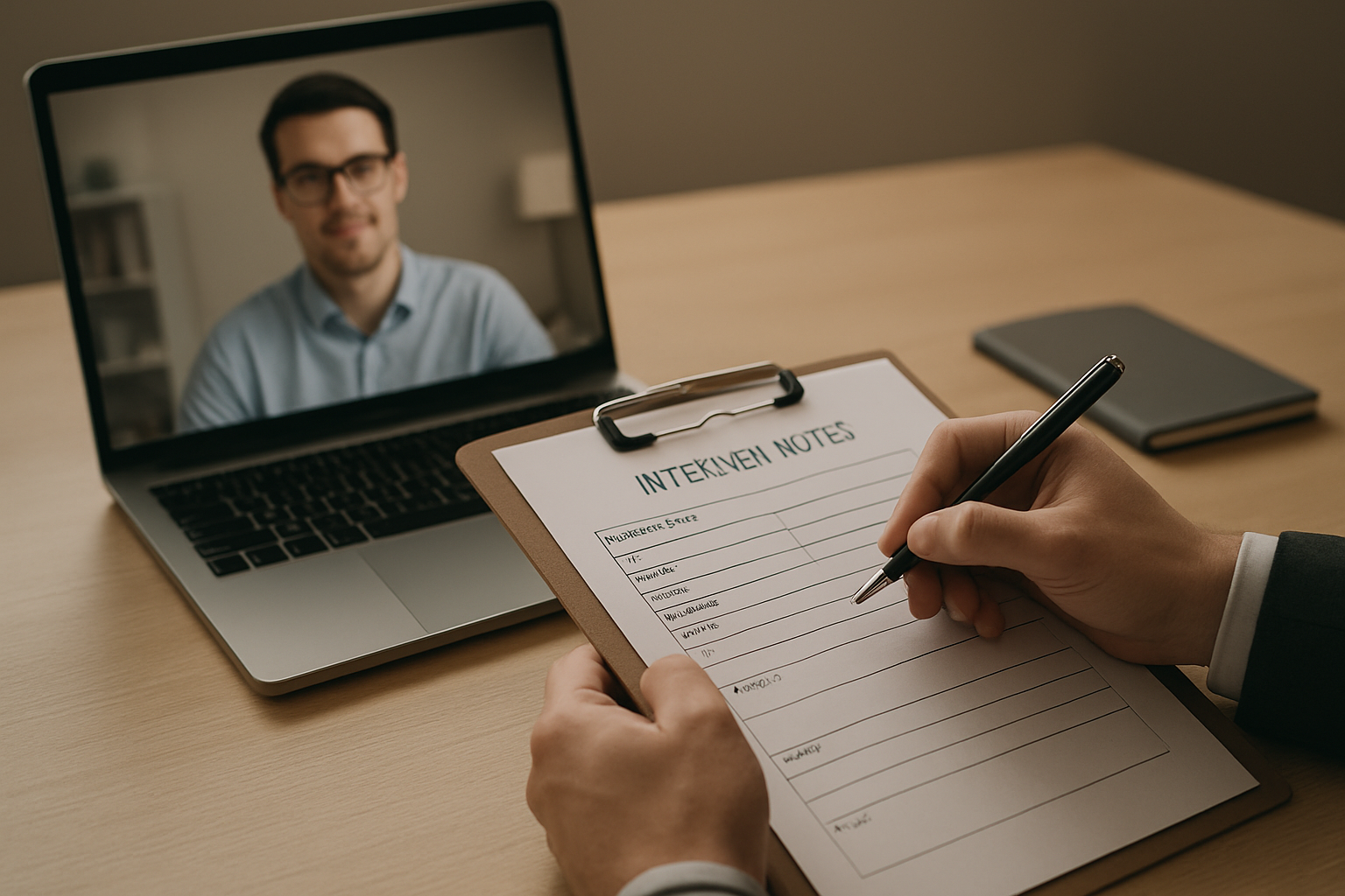 Hiring manager conducting structured interview as part of a strategic hiring process