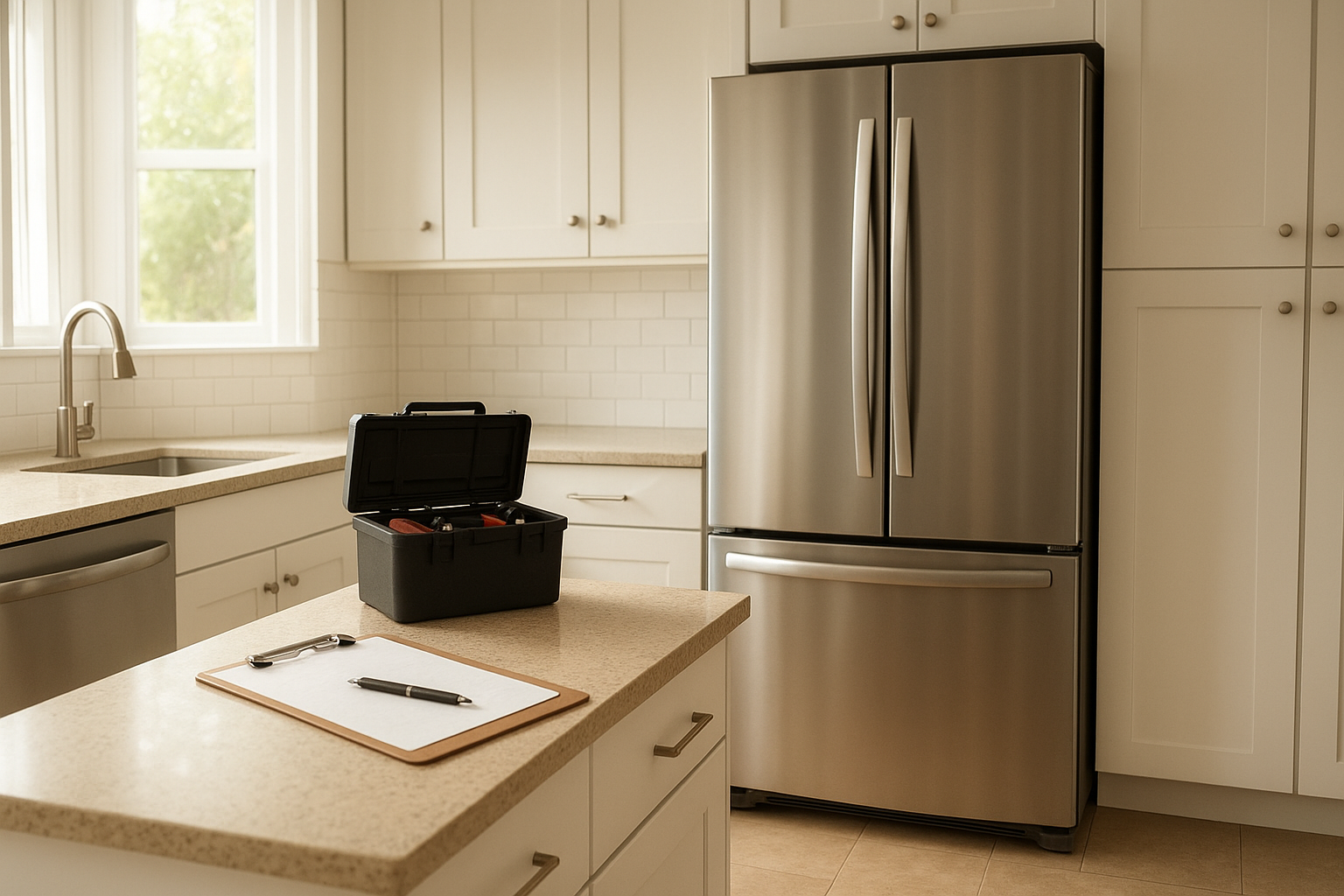 Modern kitchen refrigerator ready for a scheduled repair appointment in Santa Rosa