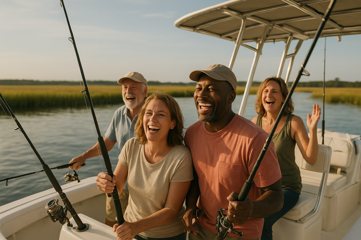 Group celebrating aboard private fishing charters for special events Myrtle Beach
