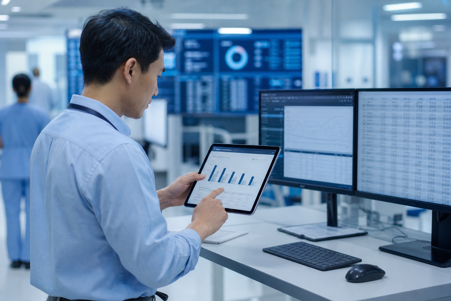 Analyst reviewing data readiness quality checks as part of an AI implementation planning process