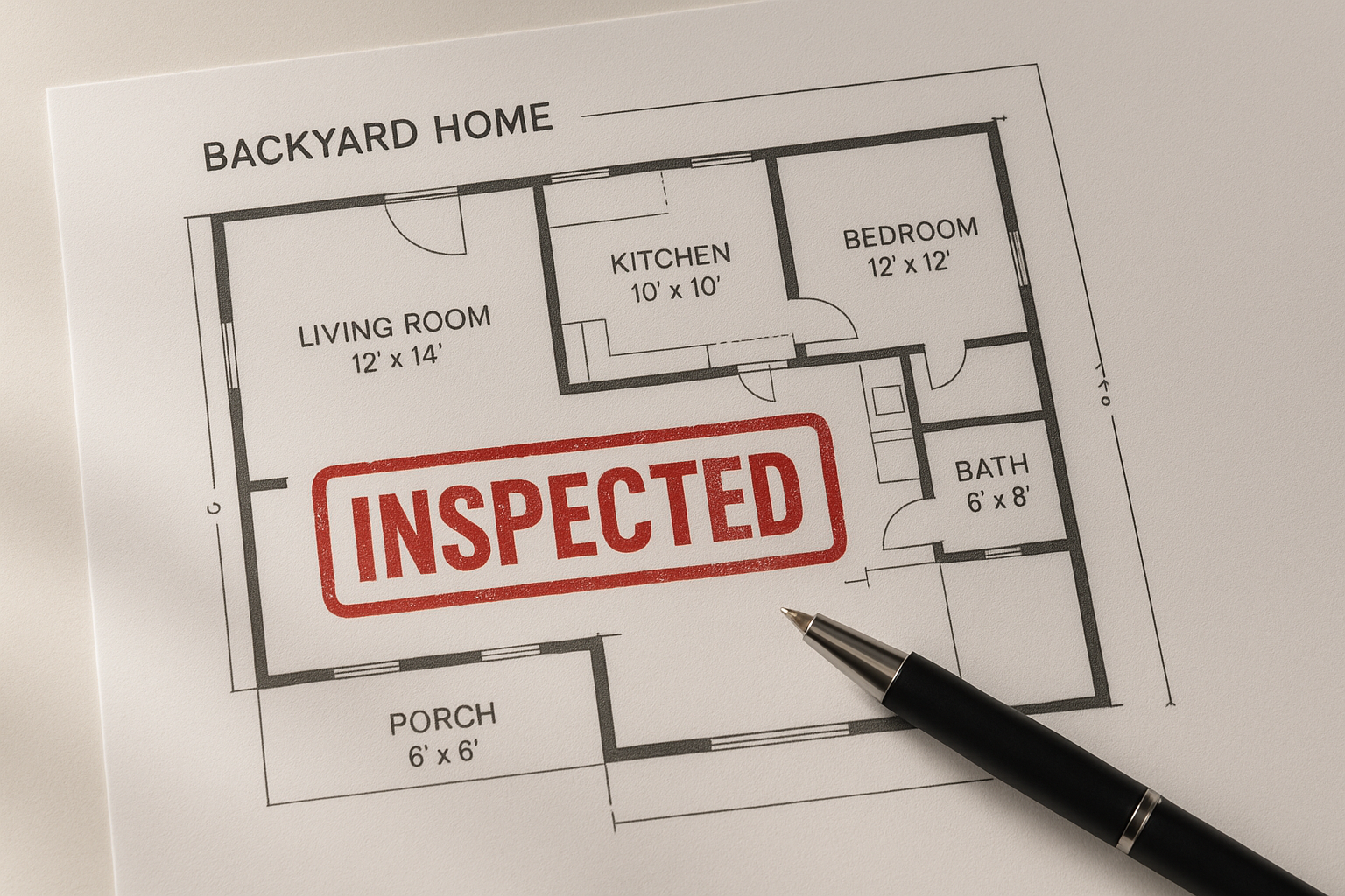 Blueprint with an approval stamp representing the paperwork stage of adu certificate of occupancy assistance