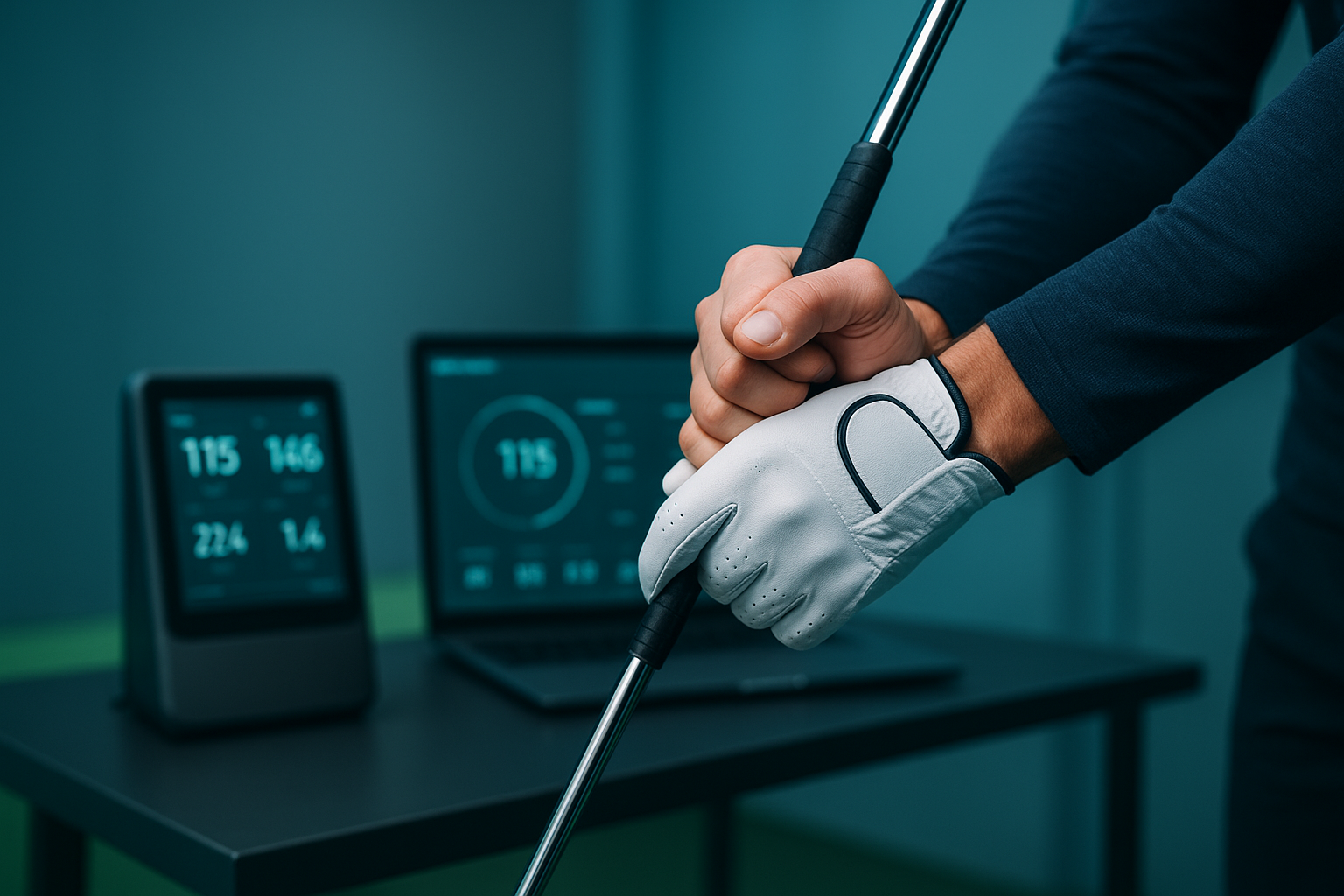 Golfer reviewing swing data as part of a structured competitive golf training plan