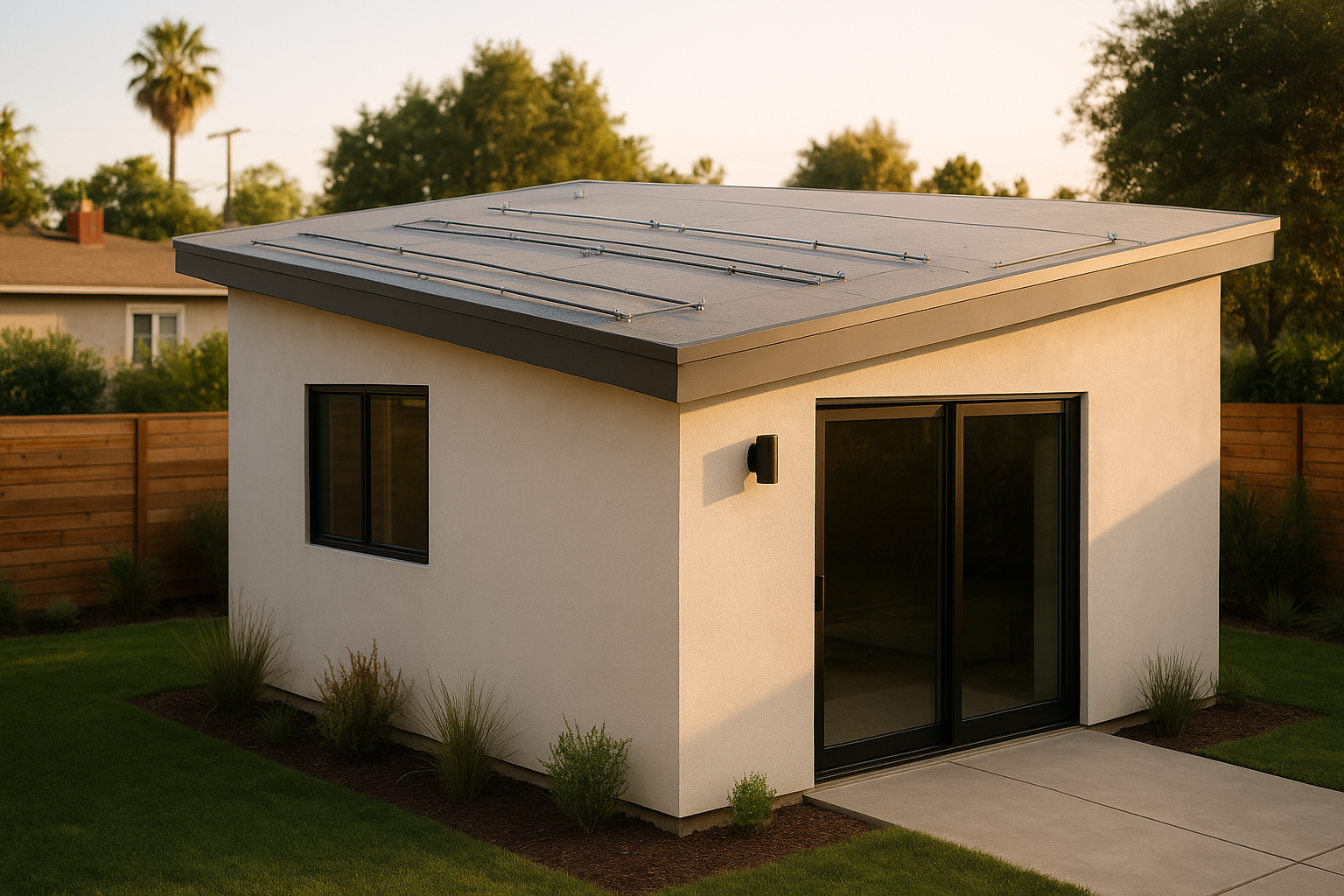 Detached backyard ADU built with solar ready roof conduit in Southern California