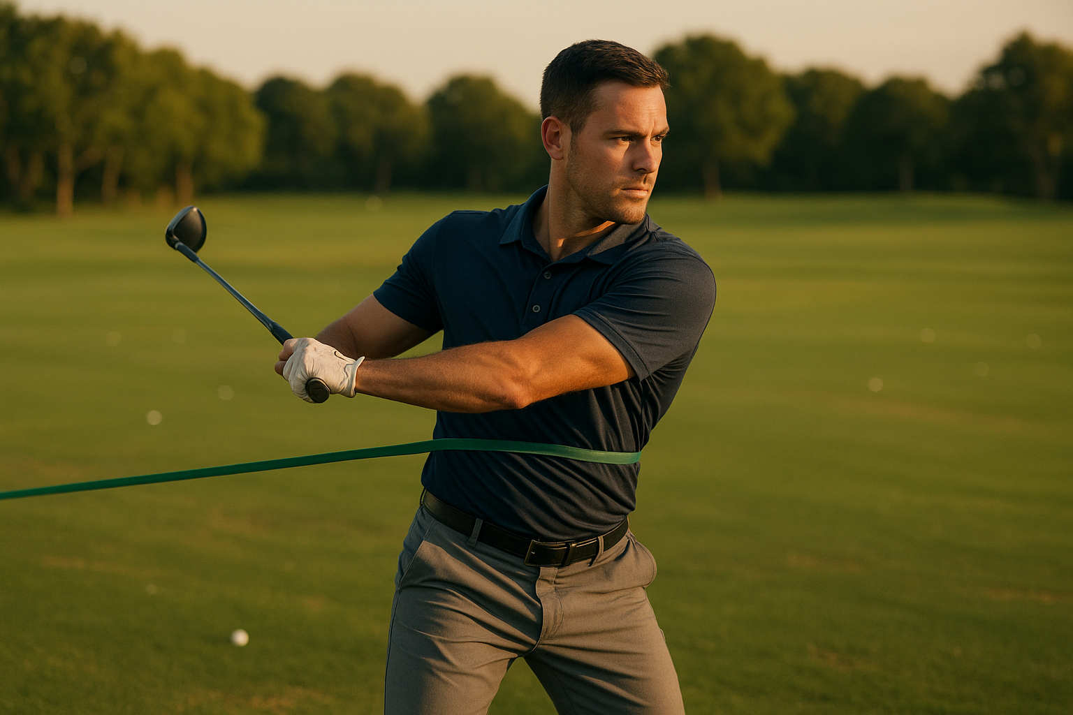 Golfer practicing a mobility drill used in golf injury prevention training