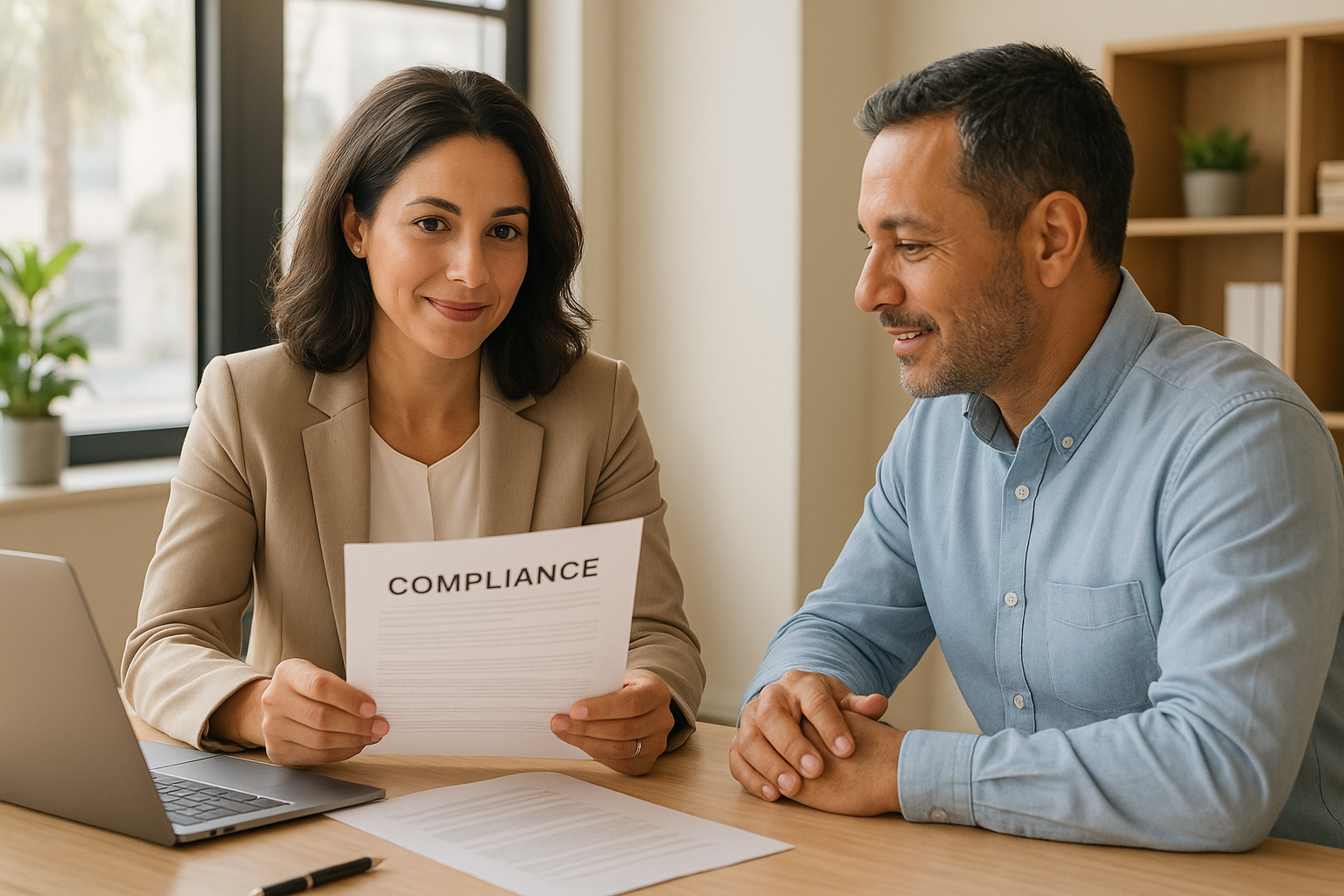 HR consulting firms in California helping a small business owner review compliance documents
